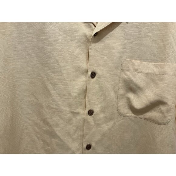Tommy Bahama Silk Shirt Large Yellow Short Sleeve Button Down Palm Tree Print - Picture 2 of 9